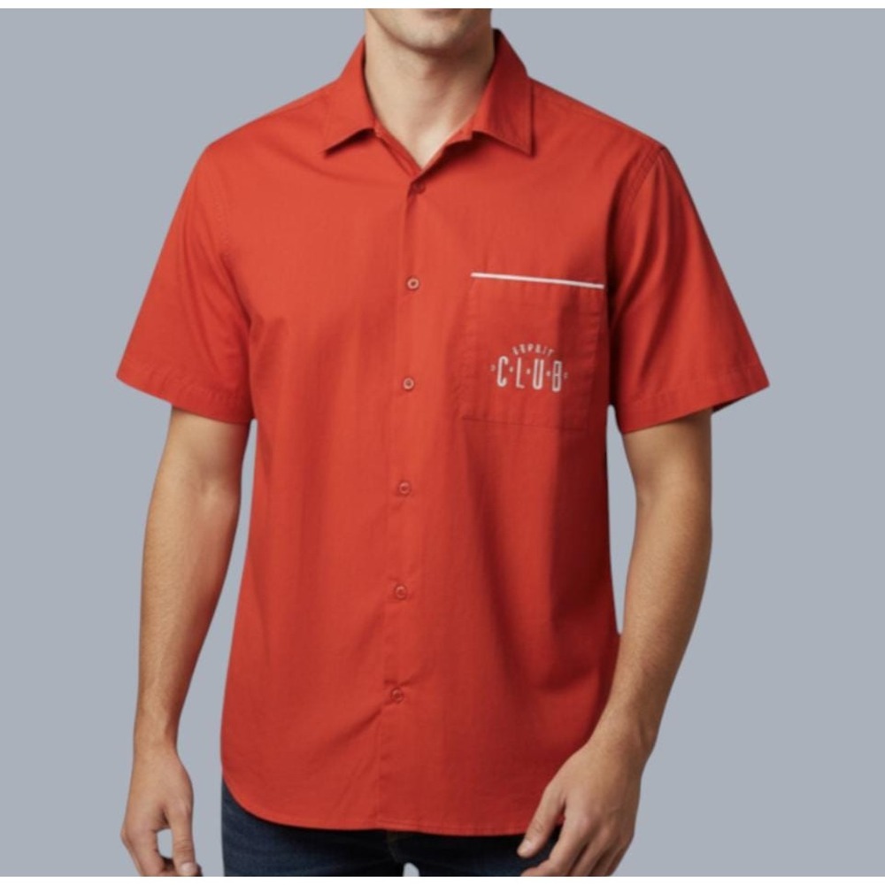 VTG ESPRIT SPORT CLUB Red Button-Up Shirt Top Spell-Out Logo 1980's Casual M